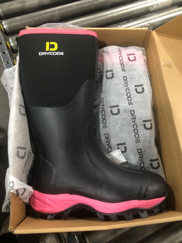 Photo 2 of D DRYCODE Rubber Boots for Women with Steel Shank, 6mm Neoprene Warm Waterproof Rain Boots, Outdoor Mud Work Hunting Boots, Pink, Size 8 Pink