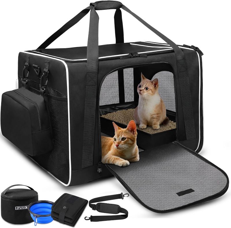 Photo 1 of 24"x17"x17" Pet Carrier for Large Cats or Medium Dogs - Car Travel Carrier with Litter Box, Bowl, and Locking Zipper
