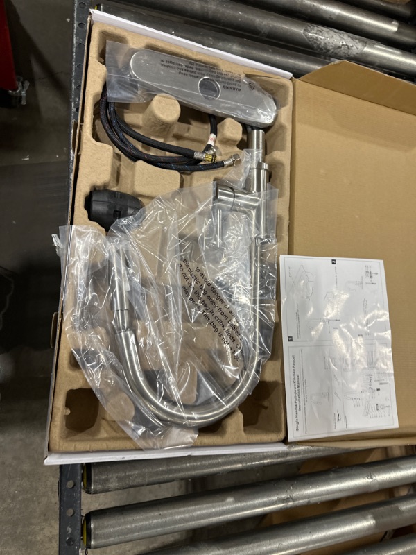 Photo 1 of SOKA Commercial Kitchen Faucet with Pull Down Sprayer RV Touch Faucet for Kitchen Sink Singel Handle Travel Trailer Brushed Nickel Kitchen Faucet High Arc Fit for 1 & 3 Hole with Desk Plate 2 Function Brushed Nickel + S