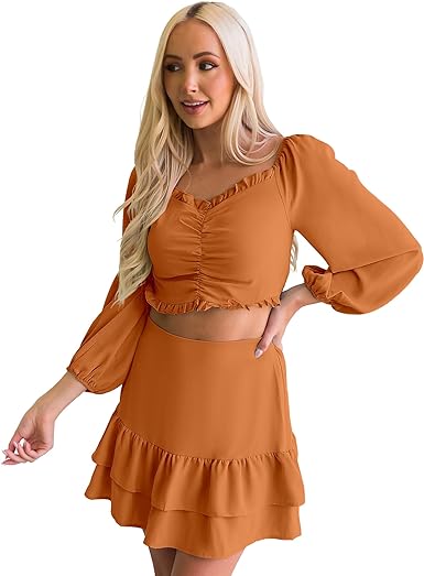 Photo 1 of [Size M] luvamia 2023 Two Piece Outfits for Women Summer Tiered Skirt Sets 2 Pieces with Shorts Ruched Top Romper Matching Set
