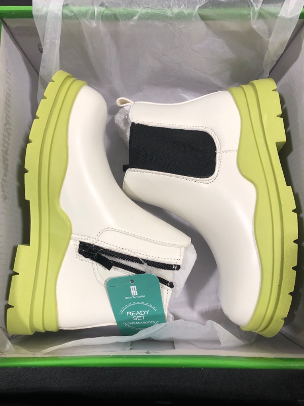 Photo 2 of [Size 12] Chelsea Boys and Girls Ankle Boots, Zipper Booties White/Green
