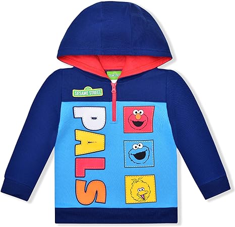 Photo 1 of [Size 18mo] Sesame Street Elmo, Cookie Monster and Big Bird Half Zip Up Pullover Hoodie for Infant and Toddler Boys– Blue
