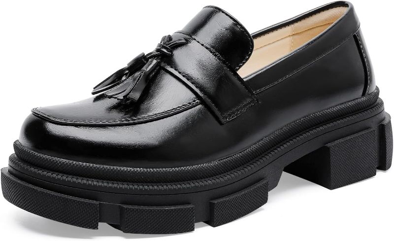 Photo 1 of [Size 6] Womens Lug Sole Chunky Loafers Slip On Penny Platform Loafer Classic Round Toe Office Uniform Oxfords Shoes with Tassel