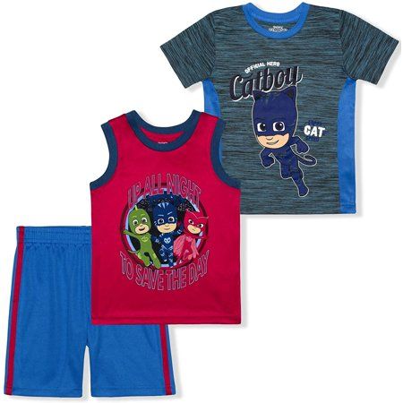 Photo 1 of [Size 2T] PJ Masks Catboy Gekko and Owlette Boys 3 Piece Tee Tank and Short Set Toddler
