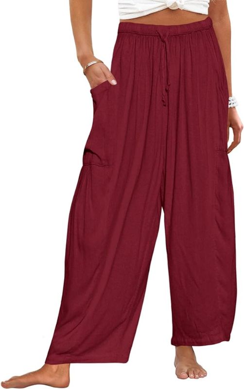 Photo 1 of [Size M] Yanekop Women High Waist Wide Leg Pants Loose Casual Linen Palazzo Lounge Pants Flowy Beach Harem Pants