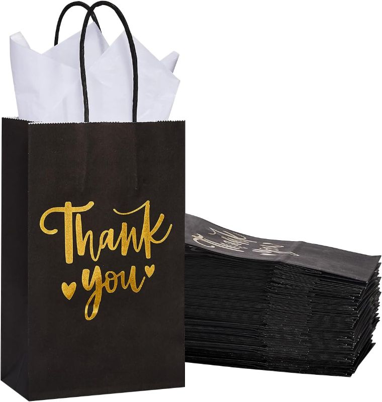 Photo 1 of 50ct Small Business Paper Sacks- Thank you- Black and Gold