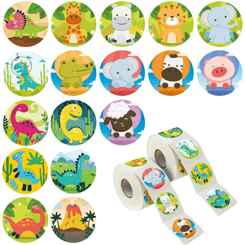 Photo 1 of 600PCS Kids Reward Sticker Set consisting of Dinosaur Stickers and Land Animal Stickers, Great for Party Decorations, Gift Wrapping, Envelope Sealing and Motivating Kids (1.5 Inch)