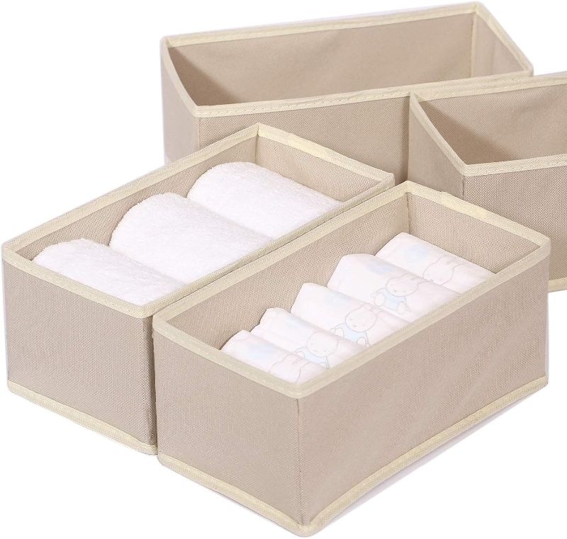 Photo 1 of 2 Pack Foldable Cloth Storage Box Closet Dresser Drawer Organizer Fabric Baskets Bins Containers Divider for Clothes Underwear Bras Socks Lingerie Clothing,Beige