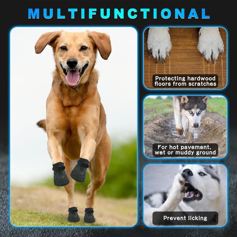 Photo 2 of [Size L] yuyuesmart Dog Anti Slip Socks for Senior Dogs, Breathable Non-Slip Dog Socks for Hardwood Floors, Waterproof Socks for Small, Large Dogs to Prevent Licking, 2 Pair, Black, L