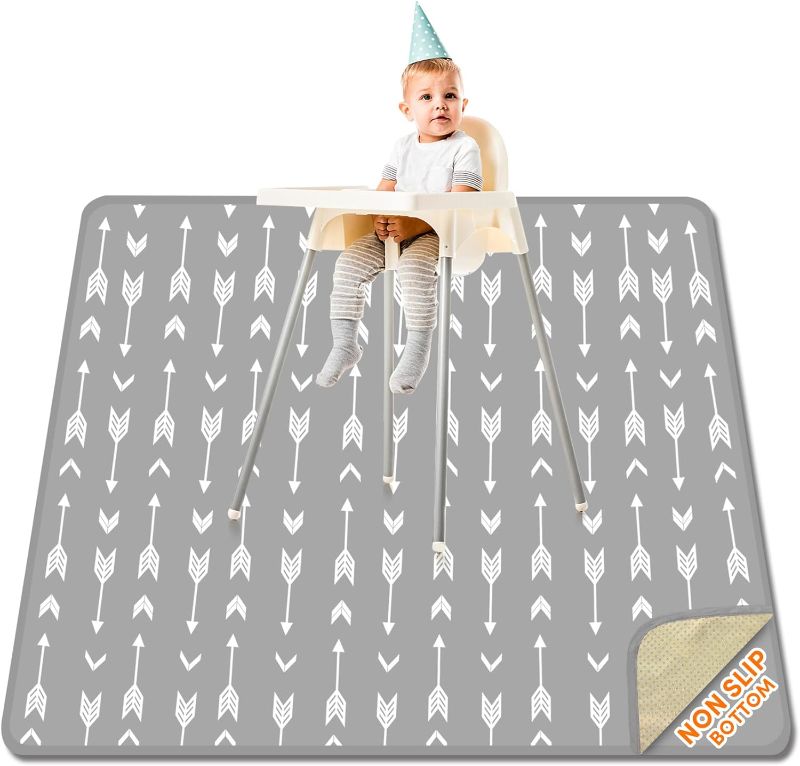 Photo 1 of High Chair Mat for Floor Machine Washable, Splat Mat for Under High Chair 51" Large Waterproof, Baby Spill Mat for Art and Crafts Silicone Non Slip - Gray Arrow