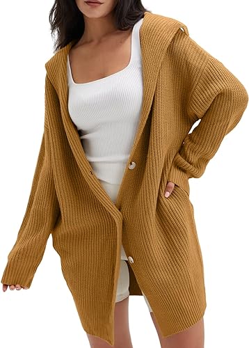 Photo 1 of [Size M] DEEP SELF Women's Long Sleeve Open Front Cardigan 2023 Fall Casual Loose Button Down Lapel Knit Sweater Coat with Pockets
