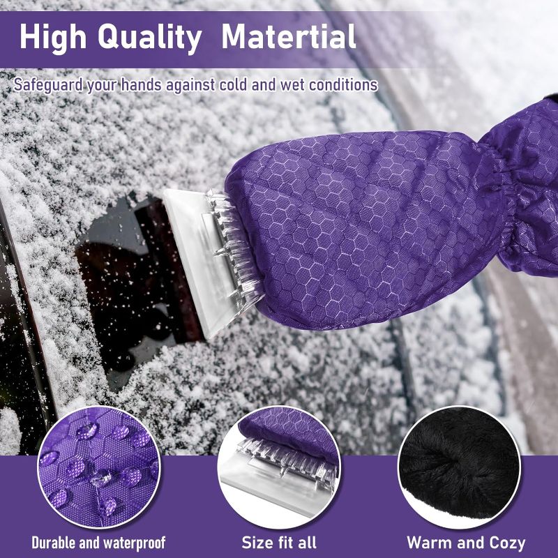 Photo 1 of Cutecrop 4 Pcs Ice Scraper Mitt with Glove for Car Windshield Snow Scraper Remover with Fleece Glove Waterproof Snow Removal for Cars with Foam Grip for Window Auto Winter(Turquoise)
