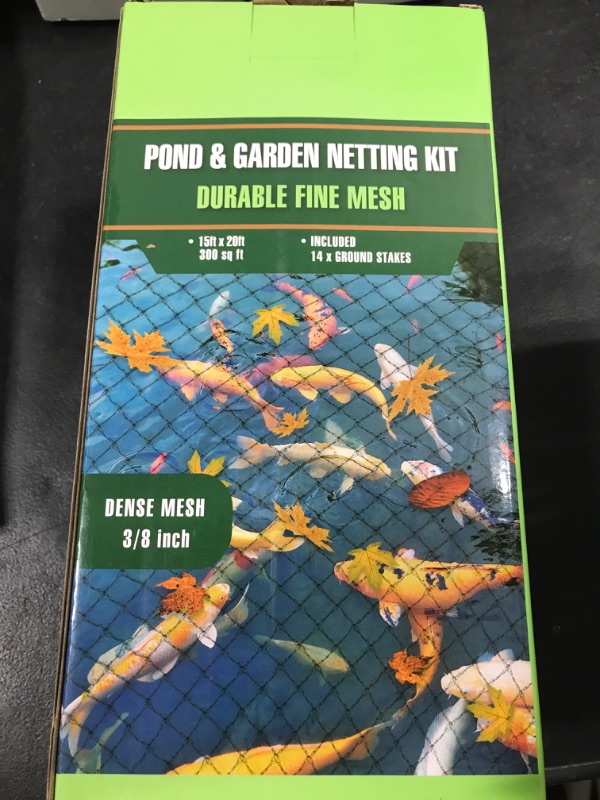 Photo 2 of CreiYuan Pond Netting 15 x 20FT Pond Netting for Koi Ponds with 14PCS Stakes, Heavy Duty Fish Pond Netting for Leaves 15 x 20 Feet Black