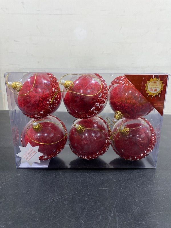 Photo 1 of 3.15Inch Clear Ornaments Balls,6pc Set Red Christmas Ball Decorations Ornaments Perfect Party Decorations Craft Transparent Ball Gifts for Wedding Party Decor (Red)