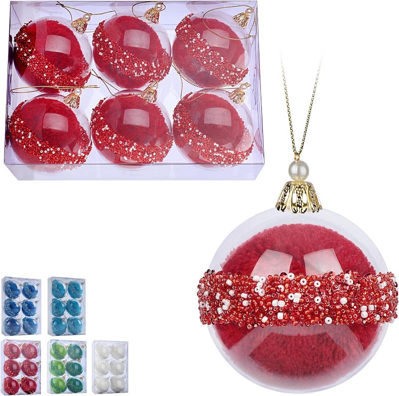 Photo 1 of 3.15Inch Clear Ornaments Balls,6pc Set Red Christmas Ball Decorations Ornaments Perfect Party Decorations Craft Transparent Ball Gifts for Wedding Party Decor (Red)