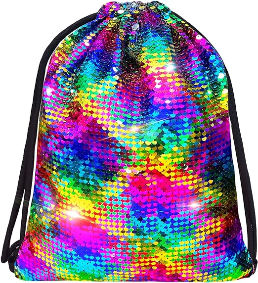 Photo 1 of Alritz Mermaid Sequin Drawstring Bags Reversible Sequin Dance Bags Gym Backpacks for Girls Kids
