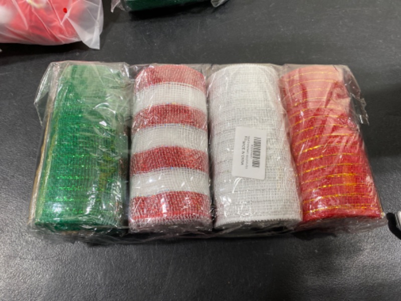 Photo 1 of CHRISTMAS Mesh Ribbon Deco Metallic Decorations Wrapping Craft, 4 Rolls  6 inch x 30 feet(10 Yards)