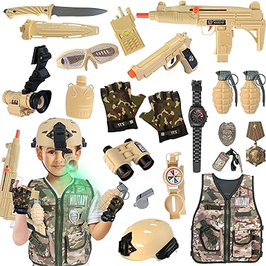 Photo 1 of 20 Piece Army Costume for Kids, Soldier Military Dress up for Boys 3-10, Kids Army Gear Role Play, Halloween Costume Camouflage Set with Vest, Camo Gloves, Helmet, Halloween Christmas Gift for Kids…
