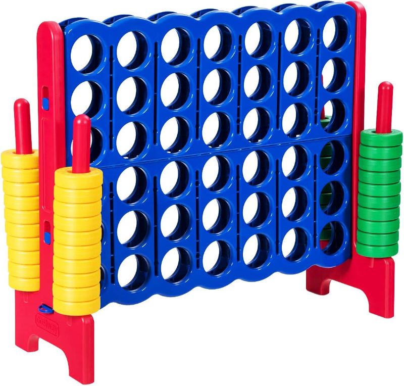 Photo 1 of COSTWAY Jumbo 4-to-Score Giant Game Set, 4 in A Row for Kids and Adults, 3.5FT Tall Indoor & Outdoor Game Set with 42 Jumbo Rings & Quick-Release Slider, Perfect for Holiday Party & Family Game, Red
