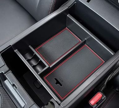 Photo 1 of JDMCAR Center Console Organizer Compatible with Toyota 4Runner Accessories 2010-2024 and Kia Telluride (2020-2024), Insert ABS Black Materials 4 Runner Tray, Armrest Box Secondary Storage -Red Trim