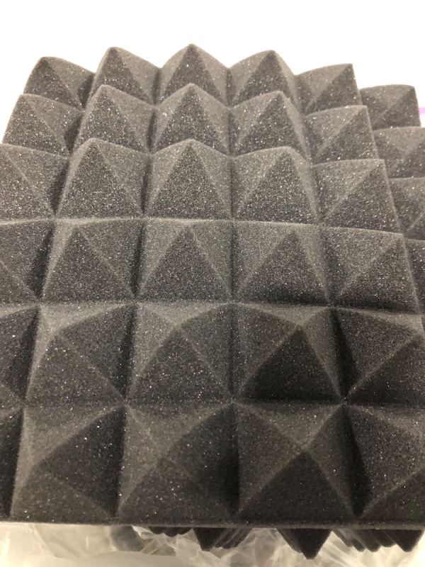 Photo 2 of Acoustic Panels Self-Adhesive 24 Pack 12" X 12" X 2" Sound Proof Foam Panels for Walls High Density Soundproof Wall Panels Pyramid Soundproof Foam for Home Office Studio (Black) 12 x 12 x 2 Inches Self Adhesive - 24pcs Pyramid Panels