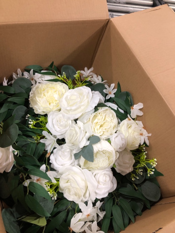 Photo 2 of 2pc Flower Wedding Centerpieces for Tables - 19.6in White Artificial Flower Arrangement for Dining Table Centerpiece- Fake Rose Arrangements for Weddings Party Decoration