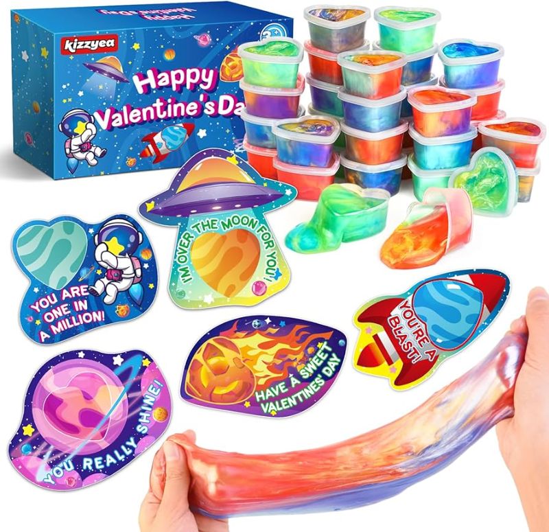 Photo 1 of 30 Pack Galaxy Slime Hearts, Valentines Day Gifts Cards for Kids Classroom Exchange Prize, Valentine's Party Favors for Boys Girls, Valentine's Greeting Cards, Valentine Exchange Gifts