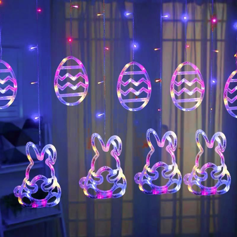 Photo 1 of Dazzle Bright Easter Lights, 222LED 9FT Pastel Rabbit and Eggs Curtain String Lights with 8 Modes, Plug in Easter Decorations for Indoor Window Outdoor Party Decor