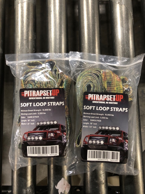 Photo 2 of 2-Soft Loop Tie Down Straps | 1.5 x 18 inches- 10, 000lbs Break Strength | 6 Pack | Loop Tie Down Extension Straps for Securing Dirt Bike, ATV,UTV, Motorcycle | CAMO | by PITRAPSETUP
