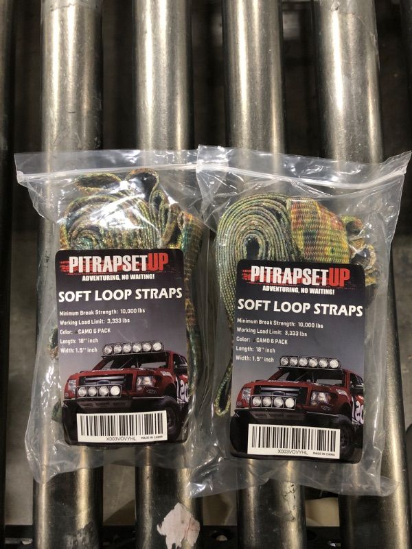 Photo 2 of 2- Soft Loop Tie Down Straps | 1.5 x 18 inches- 10, 000lbs Break Strength | 6 Pack | Loop Tie Down Extension Straps for Securing Dirt Bike, ATV,UTV, Motorcycle | CAMO | by PITRAPSETUP