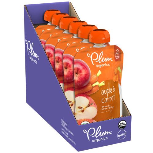 Photo 1 of Plum Organics Stage 2 Organic Baby Food Pouches: Apple and Carrot - 4 Oz 6 Pack. BB 05.18.2025
