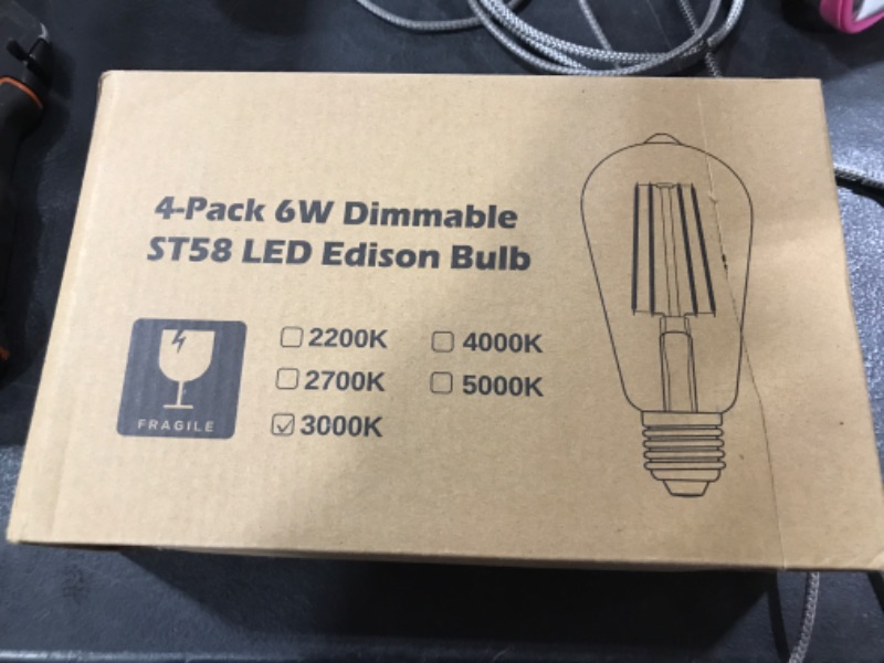 Photo 1 of 4-pack 6w Dimmable ST58 LED Edison Bulb