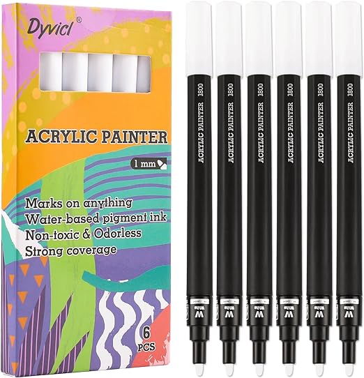 Photo 1 of Dyvicl White Paint Pens, Acrylic White Paint Markers for Rock Painting, Stone, Ceramic, Glass, Wood, Fabric, Canvas, Metal, DIY Crafts Making, 6 Pack Acrylic Paint Markers Fine Point
