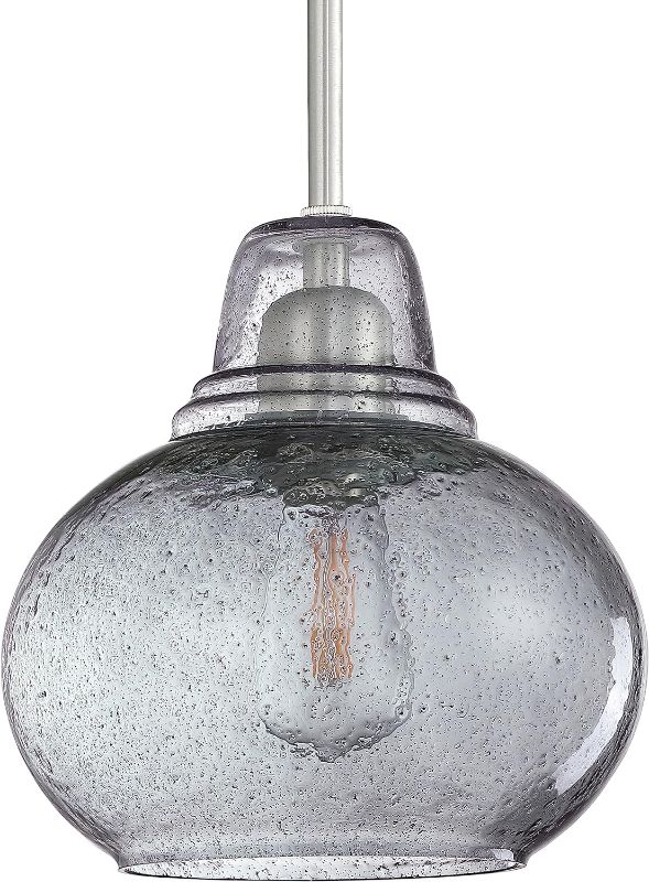 Photo 1 of 1 Light Hanging Indoor Kitchen Island Pendant Lights 7.7" Hand Blown Black Seeded Ancient Blue Glass Ceiling Light Fixtures Brushed Nickel Finish Modern Farmhouse Dinning Over Sink