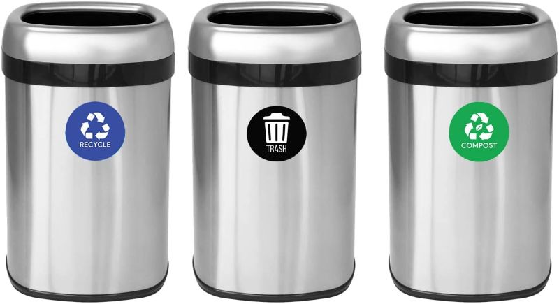 Photo 1 of 2 Pack Trash Compost Recycle Stickers for Trash Can 3 pc Combo Set| Weatherproof Waste Management Decal Label Signs for Garbage Cans and Recycling Bins