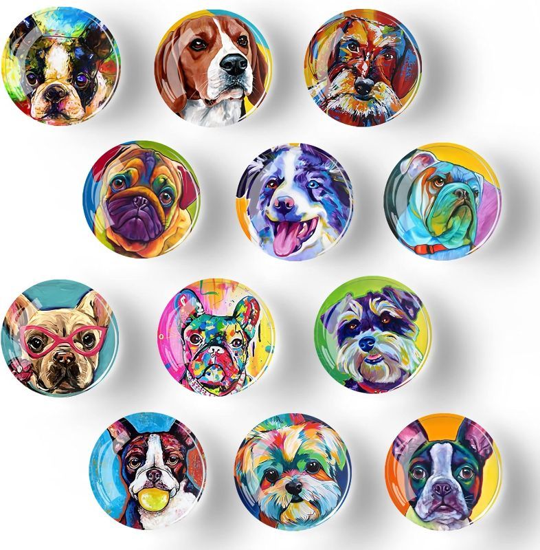 Photo 1 of 12Pcs Glass Refrigerator Magnet Fridge Sticker,Oil Painting Dog Fridge Magnets Decoration for Crafts,Strong Fridge Magnets for Kitchen, School,Office Whiteboard, Cabinet and Dishwasher