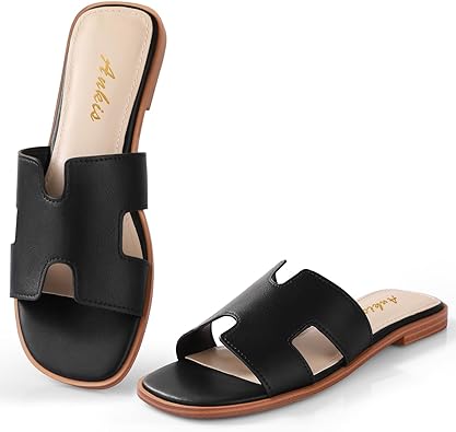 Photo 1 of Ankis Black Brown White Biege Gold Women's Flat Sandals Comfortable Women's Slide Sandals Fashion Flat Sandals for Women Summer 9