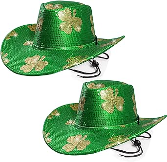 Photo 1 of 2 PCS St Patrick's Hat - Shamrock St. Patrick's Cowboy Hat for Men Women Irish Party Outfit, Leprechaun Costume, Parade Party St Patricks Day Decorations Saint Patrick Party Supplies Green