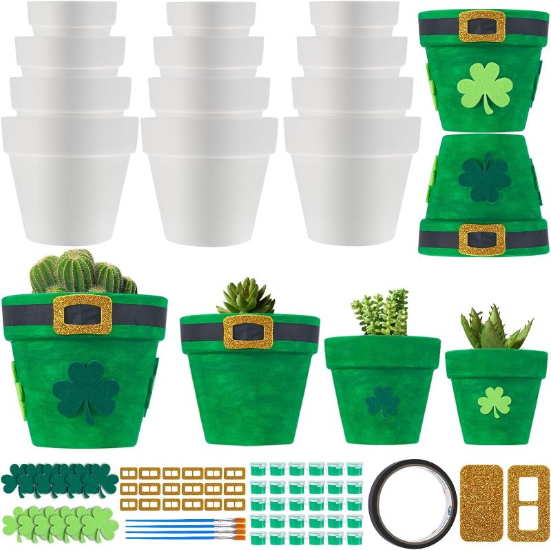 Photo 1 of 12 Sets 4.72'' 3.94'' 3.15'' 1.97'' St Patrick's Day Craft Irish Day Ceramic Painting Kit Unfinished White Ceramic Flowerpots Sets to Paint Ceramics Irish Day Ornaments Crafts for Adults Kids