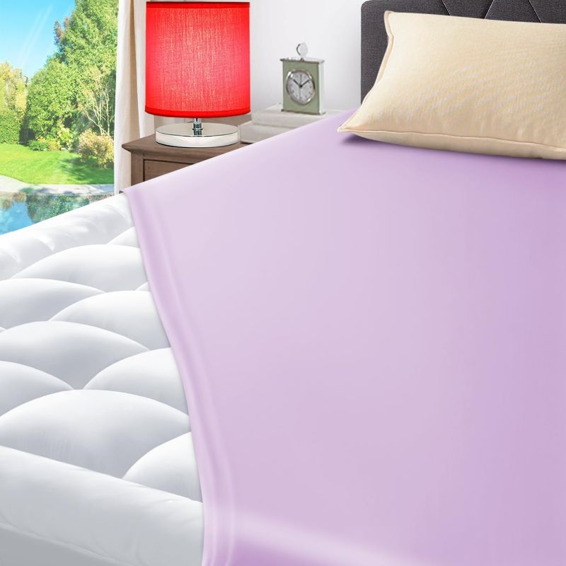 Photo 1 of ELEMUSE King Mattress Pad Quilted Bed Mattress Topper, Plus Purple Cooling Fitted Sheet, Supportive Pillowtop Mattress Protector with Fluffy Filling 