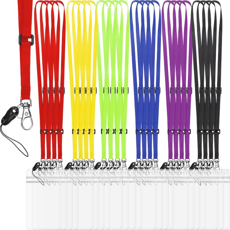 Photo 1 of 24 Pack Cruise Adjustable Extend Lanyard with ID Card Holder Colorful Lanyards with Clear Waterproof ID Badge Holder Bulk for Ship Cards Carnival Sail Name Tag Keys
