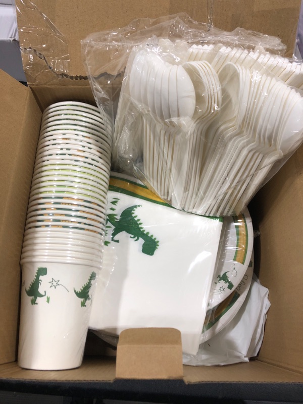 Photo 2 of 212pcs Wild Animal Party Decorations 30 Guests, Zoo Pals Paper Plates Cups Napkins TrashBag T-Rex Dinosaur Zebra Giraffe Leopard Party Supplies + Kids Activities for Jungle theme Birthday Decorations 30 Animal Stripes with doodles