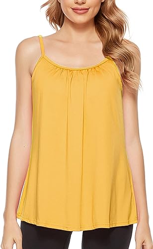 Photo 1 of [Size M] jonivey Women Casual Camisole with Removable Shelf Bra Spaghetti Straps Flowy Lounge Padded Cami Tank Top 