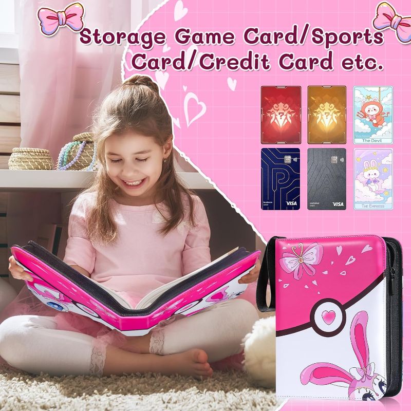 Photo 1 of Card Binder 4 Pocket, Trading Zipper Cards Album with 504 Card Sleeves, Cards Collector Holder Book Gifts for Girls, Pink