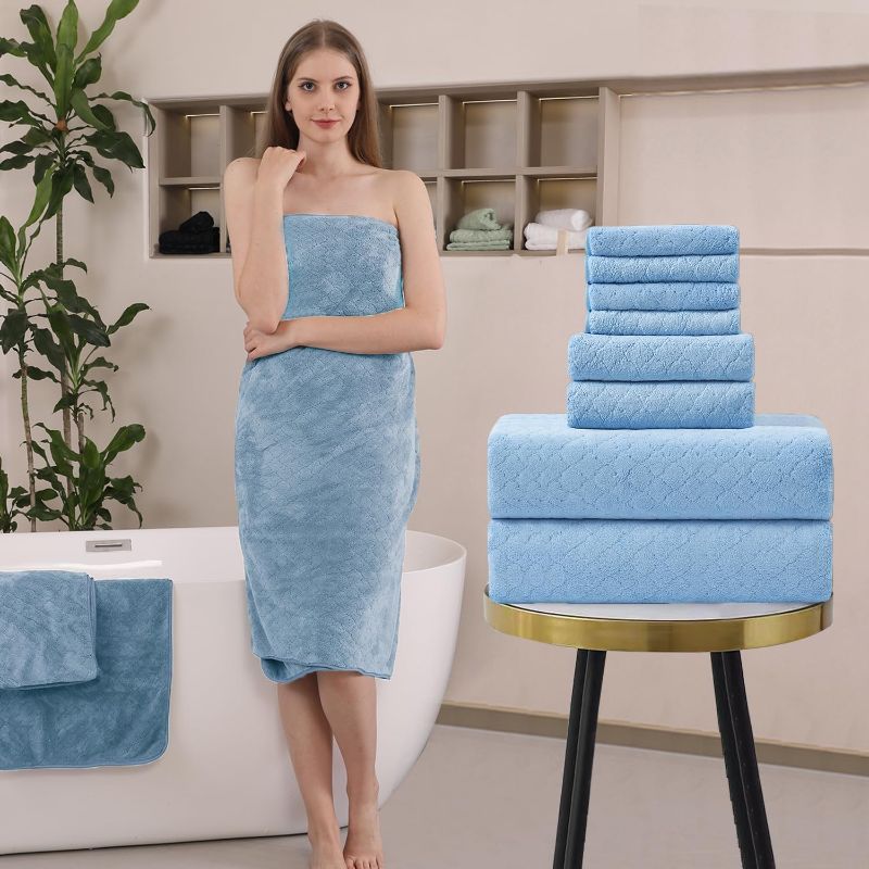 Photo 1 of 5-Piece Blue Bath Towels Set,2 Oversized Large Bath Towels Sheet,2 Hand Towels and 4 Washcloths - 600 GSM Soft Luxury Towel Set,Highly Absorbent Quick Dry Towel Collection for Bathroom,Hotel and Spa 