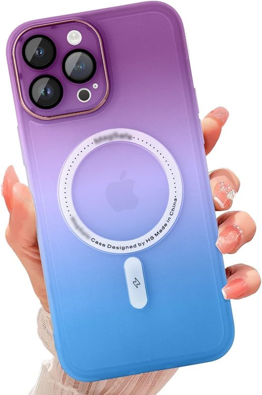 Photo 1 of tharlet Compatible with iPhone 14 Pro Max Case Magnetic [Compatible with Magsafe] Shockproof Anti-Scratch with Camera Lens Protector Protective Case for iPhone 14 Pro Max (6.7"), Purple Blue