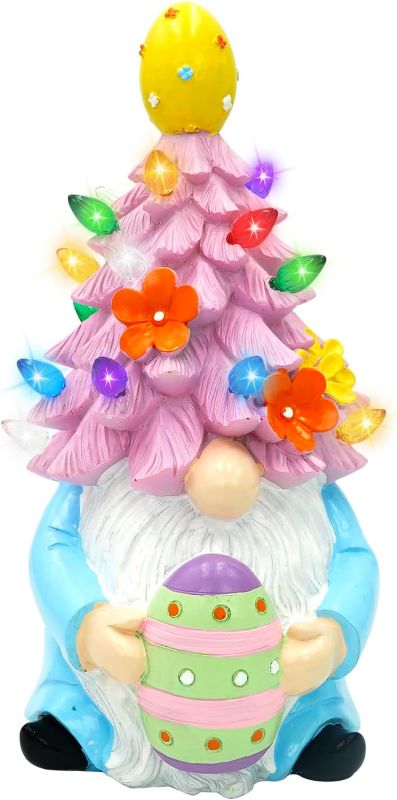 Photo 1 of [ Large Size ] Easter Decorations for Home Light up Easter Bunny Decor Spring Decorations Lighted Spring Easter Gnome Ceramic Tree Decor Battery Operated for Tables Indoor Fireplace - 10.23''H Large