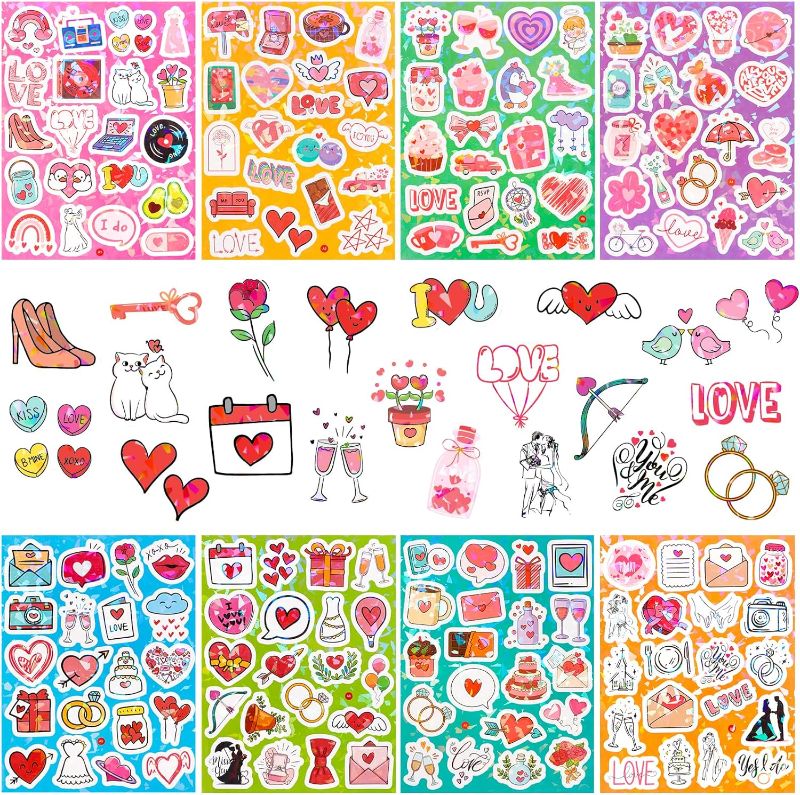 Photo 1 of 2024 New Sparkle Valentines Stickers, 160Pcs Wedding Stickers, Waterproof Vinyl Heart Stickers for Water Bottle, Wedding, Laptop, Skateboard Valentine Day Decorations 