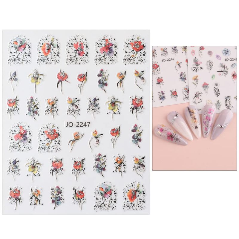 Photo 1 of Flower Nail Art Stickers Butterfly Decals Spring Holographic Blossoms Cherry 3D Exquisite Floral Nail Accessories French Nail Tip Nail Supplies Pink Acrylic Nail Design for Nail Art Decorations 6Sheet