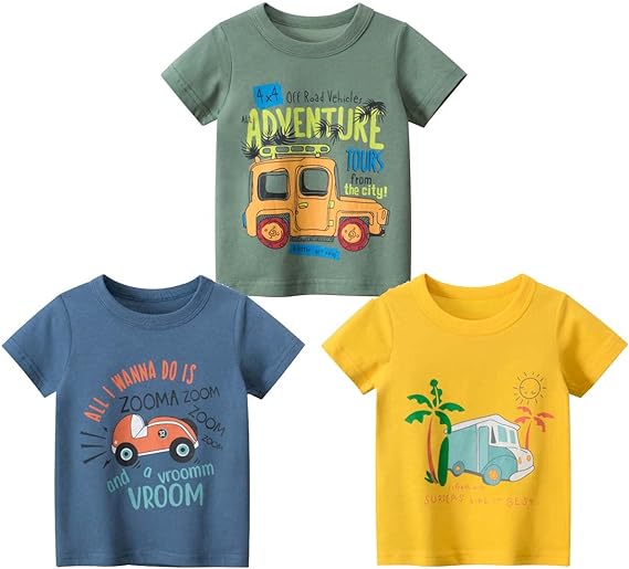 Photo 1 of [Size 4T] LMYOVE Toddler Baby Little Boy Shirts Summer Outfits Short Sleeve Crewneck Top Tee Set 3 Pack- Kids Animal Dinosaur 